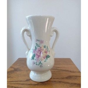 Vintage Royal Copley VASE Floral Design Double Handles 6" Tall